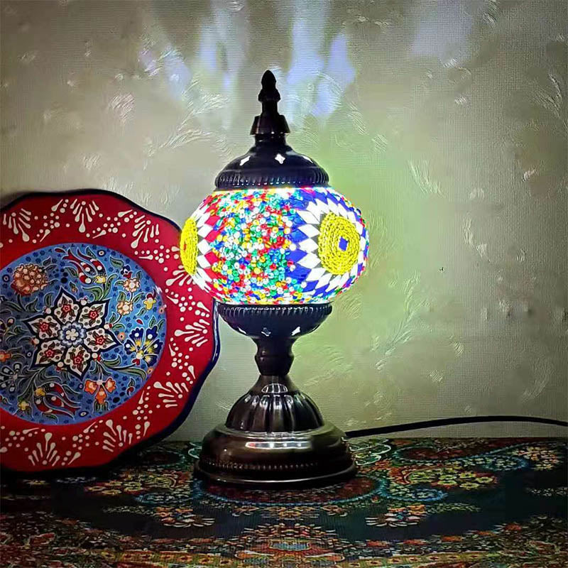 1-Light Global Table Lamp Traditional Mosaic Glass Night Light for Living Room