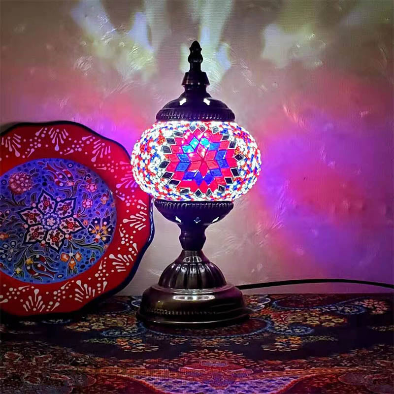 1-Light Global Table Lamp Traditional Mosaic Glass Night Light for Living Room