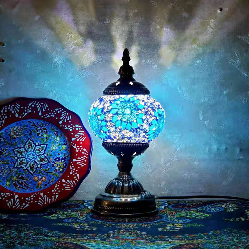 1-Light Global Table Lamp Traditional Mosaic Glass Night Light for Living Room