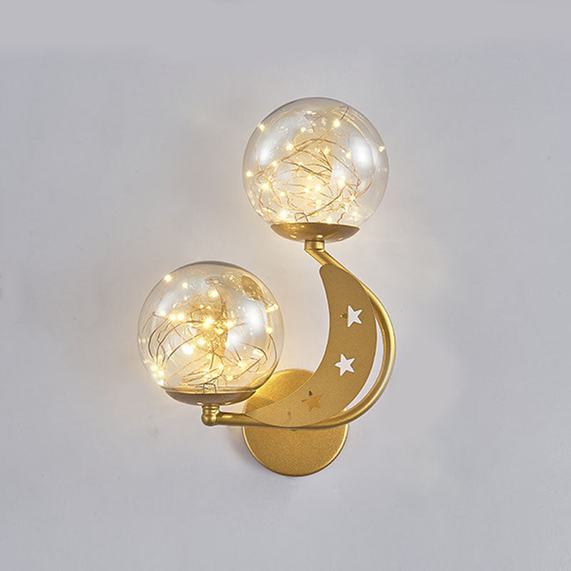 Modern Creative LED Wall Sconce Wrought Iron Globe Wall Lamp with Clear Glass Shade