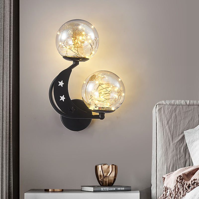 Modern Creative LED Wall Sconce Wrought Iron Globe Wall Lamp with Clear Glass Shade