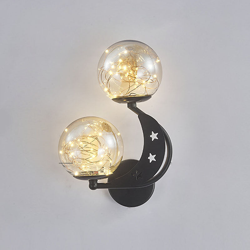 Modern Creative LED Wall Sconce Wrought Iron Globe Wall Lamp with Clear Glass Shade