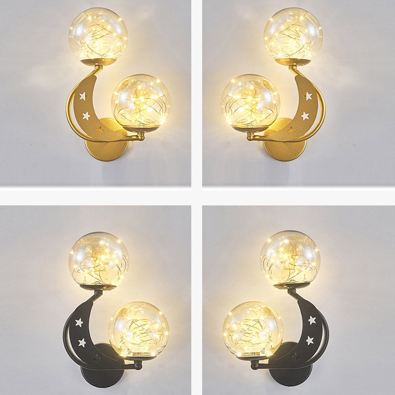 Modern Creative LED Wall Sconce Wrought Iron Globe Wall Lamp with Clear Glass Shade
