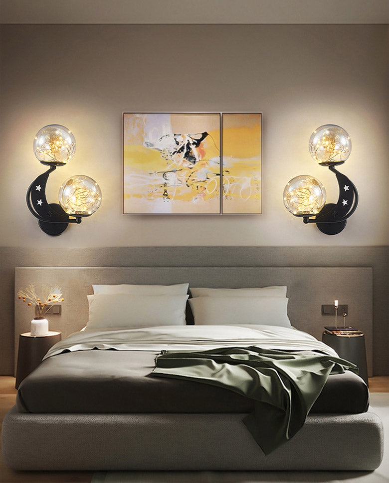 Modern Creative LED Wall Sconce Wrought Iron Globe Wall Lamp with Clear Glass Shade