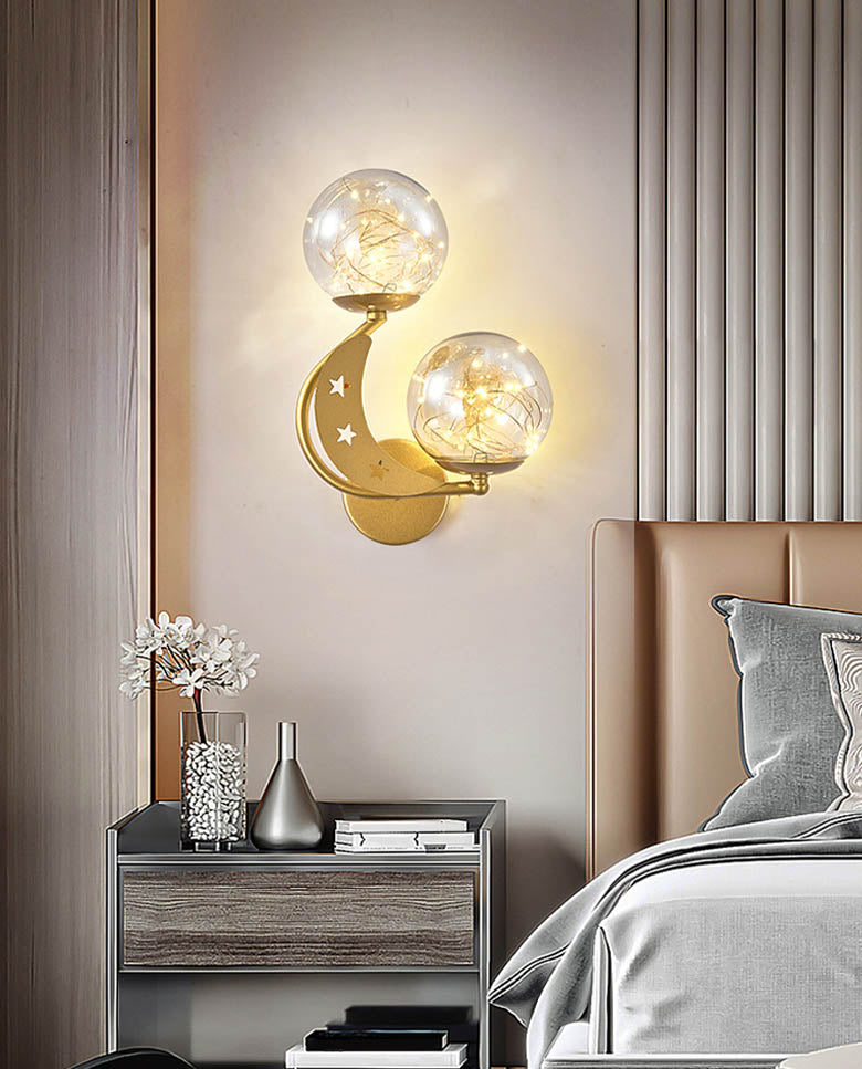 Modern Creative LED Wall Sconce Wrought Iron Globe Wall Lamp with Clear Glass Shade