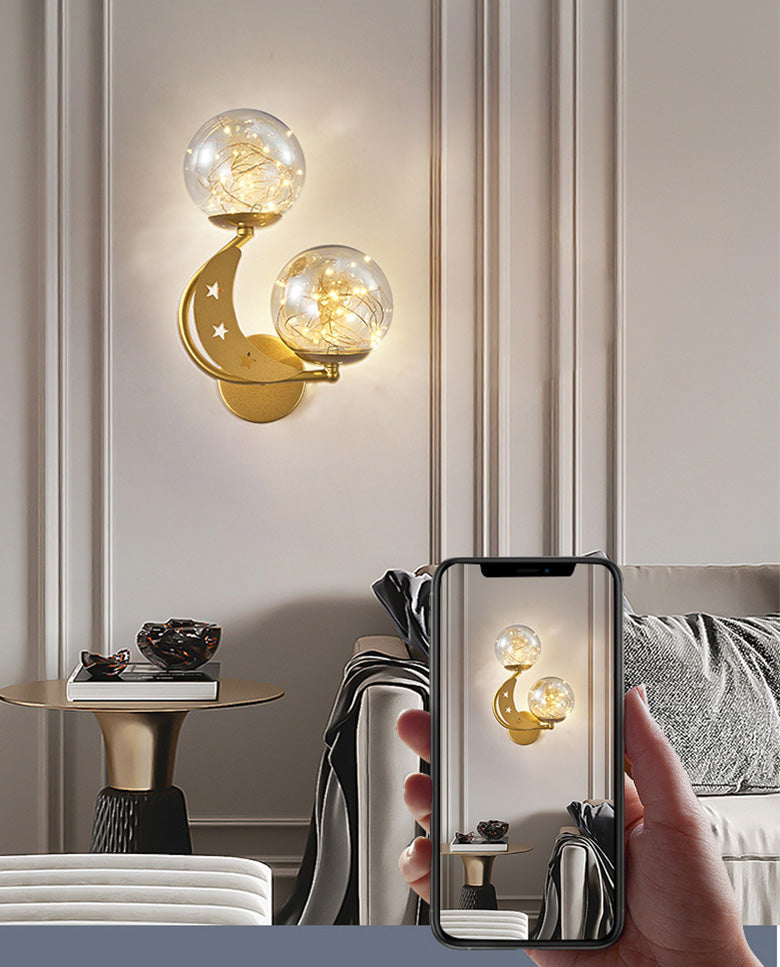 Modern Creative LED Wall Sconce Wrought Iron Globe Wall Lamp with Clear Glass Shade