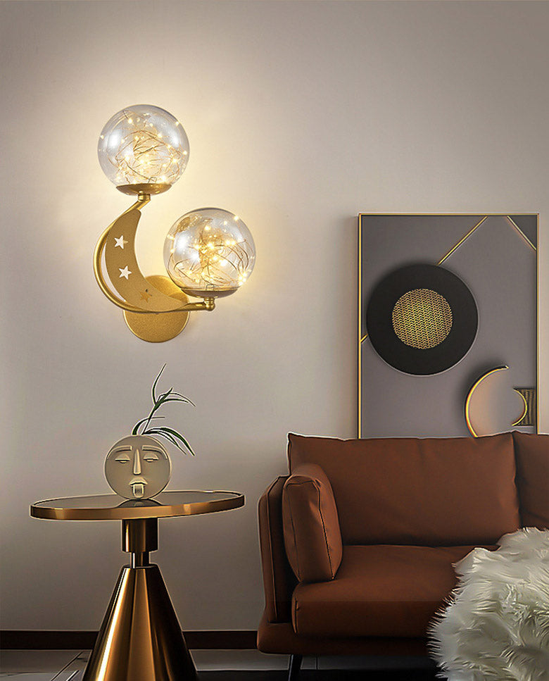 Modern Creative LED Wall Sconce Wrought Iron Globe Wall Lamp with Clear Glass Shade