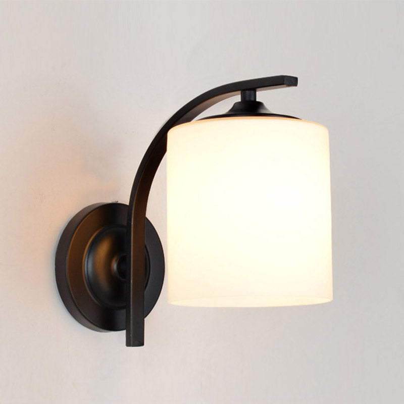 Cylindre Blanc Verre murale de montant lampe 1-LIGHT VINTAGE ÉCLAIRAGE MUR NOIR VINTATION POUR LA CHAMBRE