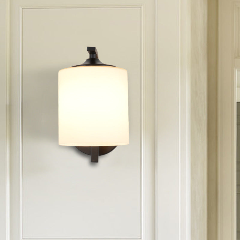 Cylindre Blanc Verre murale de montant lampe 1-LIGHT VINTAGE ÉCLAIRAGE MUR NOIR VINTATION POUR LA CHAMBRE
