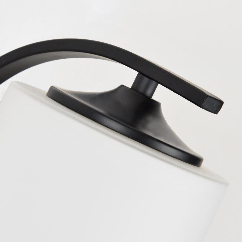 Cylinder White Glass Wall Mount Lamp 1-Light Vintage Black Wall Lighting Fixture for Bedroom