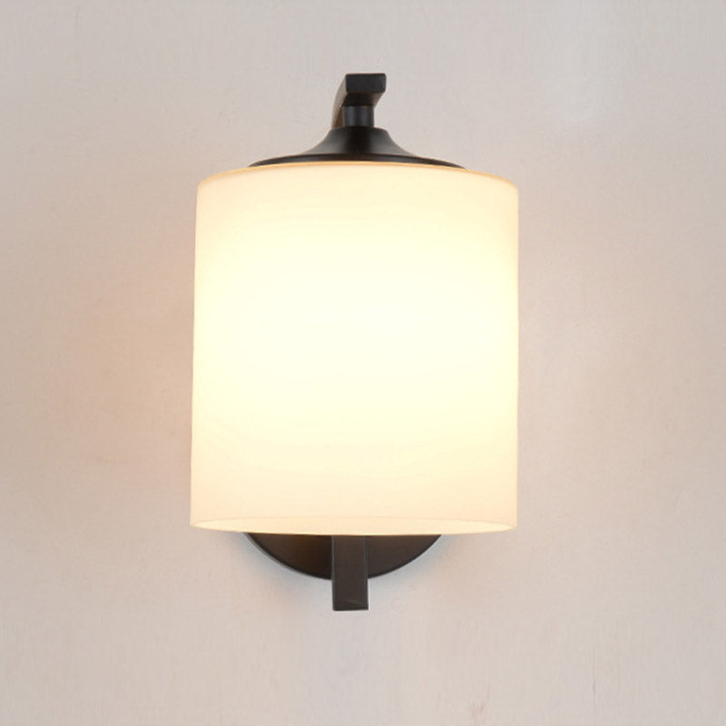 Cylindre Blanc Verre murale de montant lampe 1-LIGHT VINTAGE ÉCLAIRAGE MUR NOIR VINTATION POUR LA CHAMBRE
