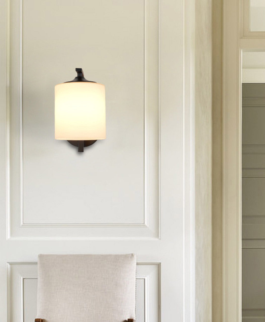 Cylindre Blanc Verre murale de montant lampe 1-LIGHT VINTAGE ÉCLAIRAGE MUR NOIR VINTATION POUR LA CHAMBRE
