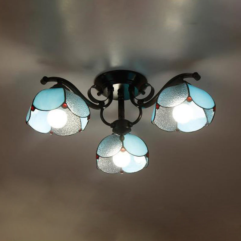 Geschulpte gebrandschilderde glazen plafondlamp Tiffany 3/6/8 koppen grijs/wit/blauw semi -spoelmontage licht