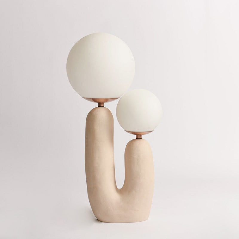 Luce tavolo di cactus rosa Nordico Nordic Resina Lampade a sfera con sfera di vetro bianco