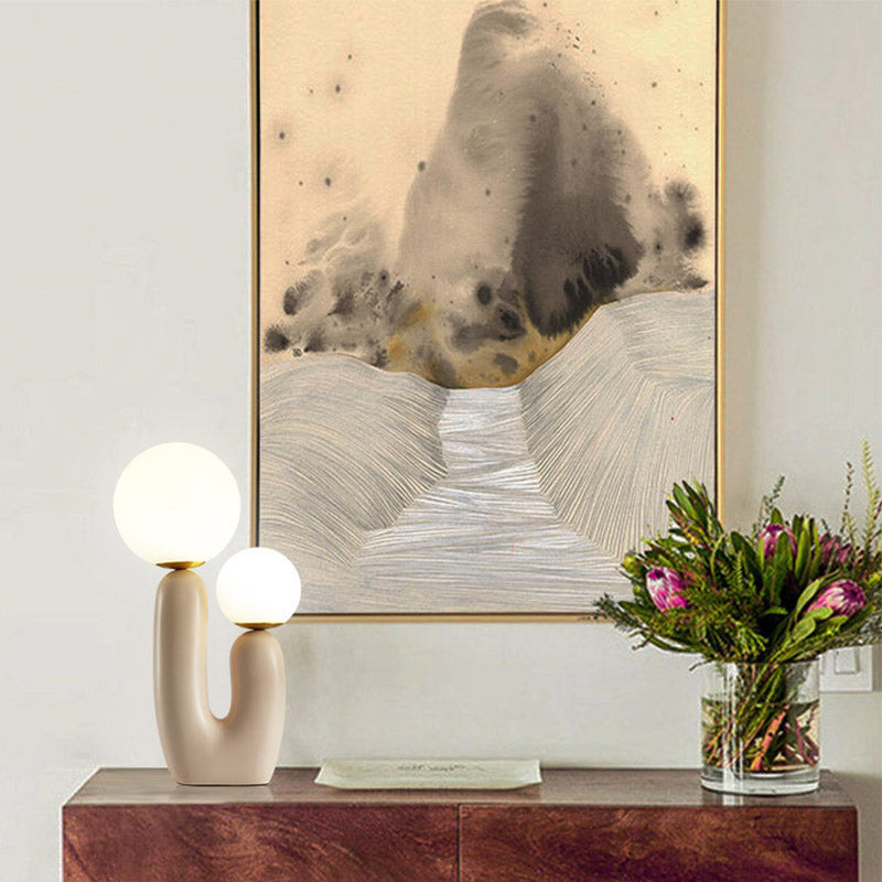 Luce tavolo di cactus rosa Nordico Nordic Resina Lampade a sfera con sfera di vetro bianco