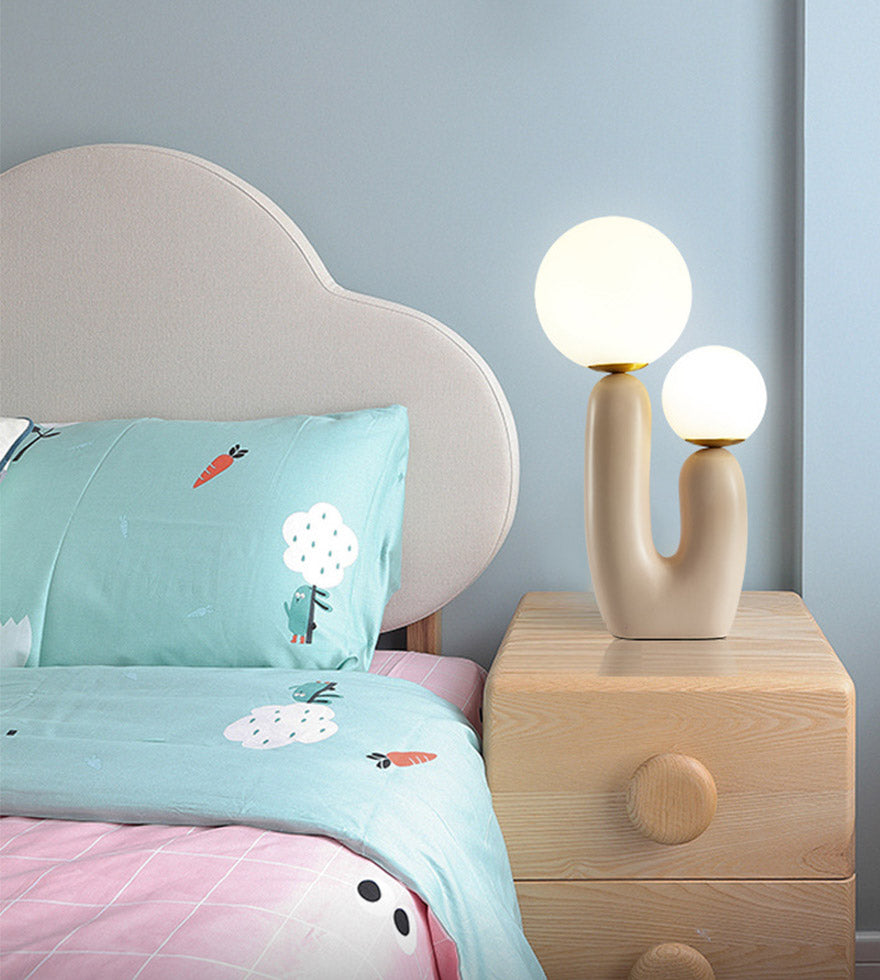 Luce tavolo di cactus rosa Nordico Nordic Resina Lampade a sfera con sfera di vetro bianco