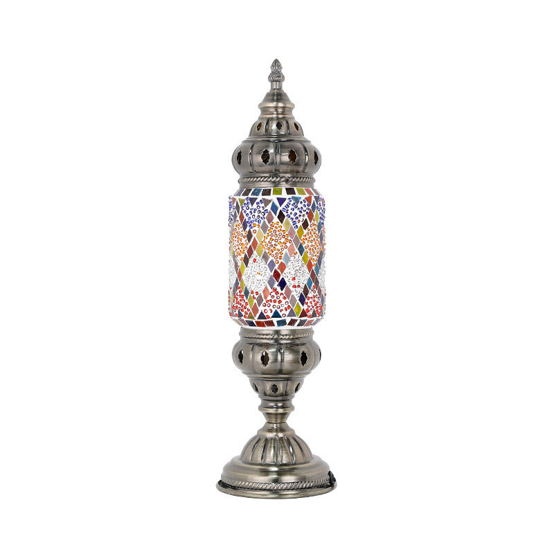Moroccan Cylindrical Table Light 1-Bulb Handcrafted Mosaic Glass Night Stand Lamp