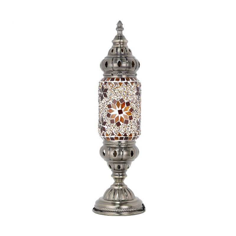 Moroccan Cylindrical Table Light 1-Bulb Handcrafted Mosaic Glass Night Stand Lamp