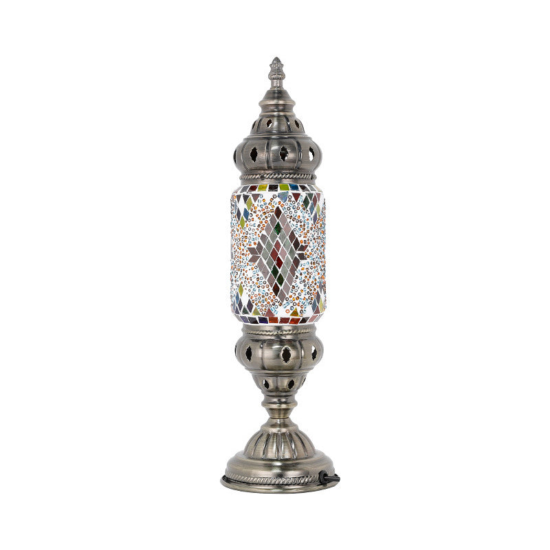 Moroccan Cylindrical Table Light 1-Bulb Handcrafted Mosaic Glass Night Stand Lamp