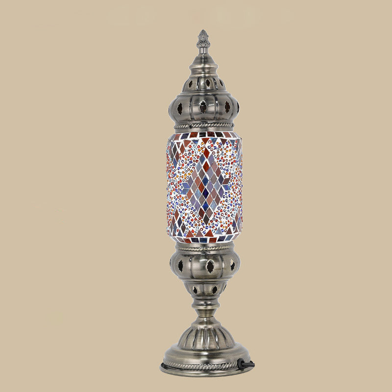 Moroccan Cylindrical Table Light 1-Bulb Handcrafted Mosaic Glass Night Stand Lamp