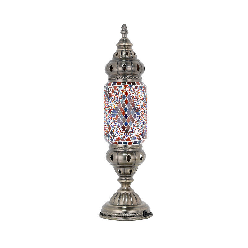 Moroccan Cylindrical Table Light 1-Bulb Handcrafted Mosaic Glass Night Stand Lamp