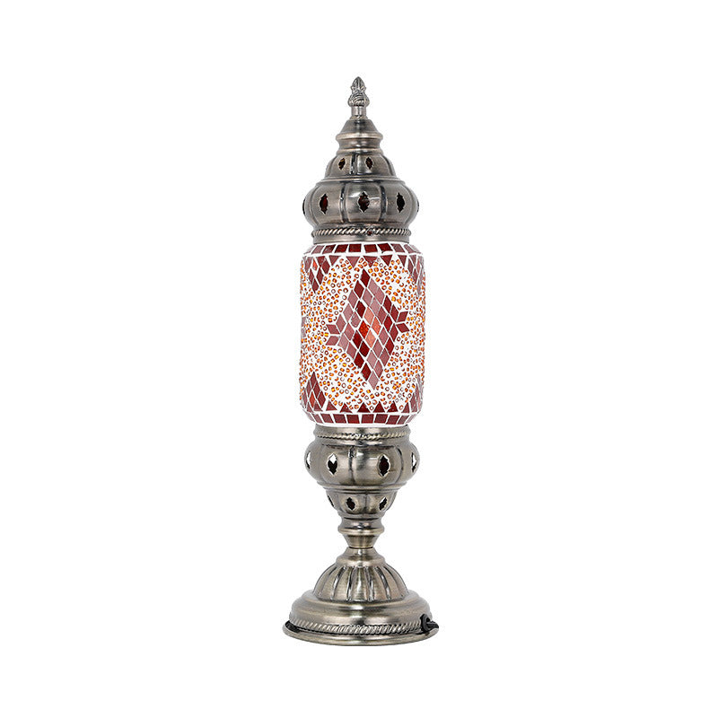 Moroccan Cylindrical Table Light 1-Bulb Handcrafted Mosaic Glass Night Stand Lamp