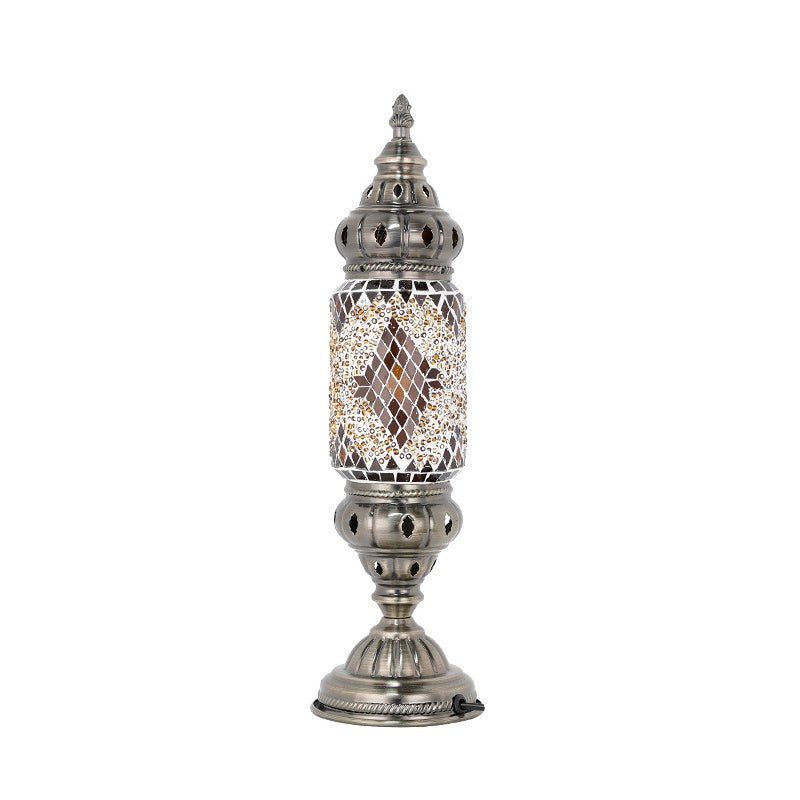 Moroccan Cylindrical Table Light 1-Bulb Handcrafted Mosaic Glass Night Stand Lamp