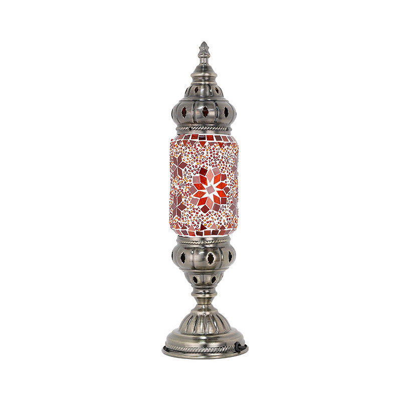 Moroccan Cylindrical Table Light 1-Bulb Handcrafted Mosaic Glass Night Stand Lamp