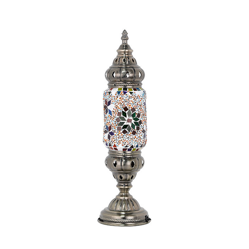 Moroccan Cylindrical Table Light 1-Bulb Handcrafted Mosaic Glass Night Stand Lamp