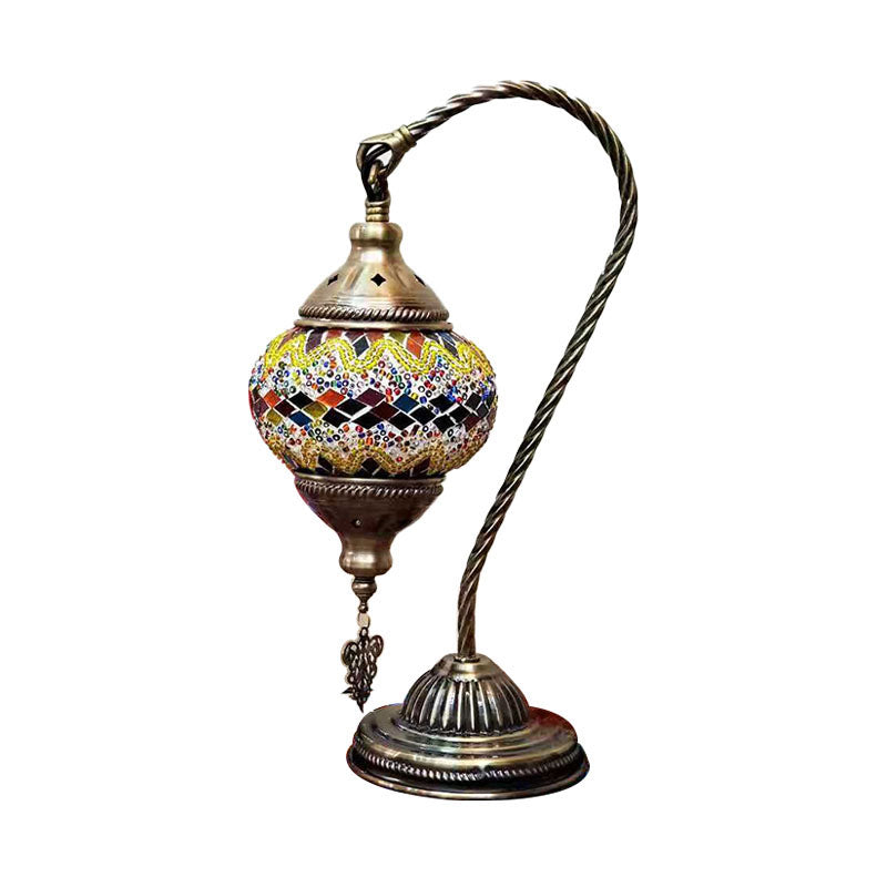 1 Bulb Gooseneck Table Light Moroccan Mosaic Stained Glass Night Light with Globe Shade