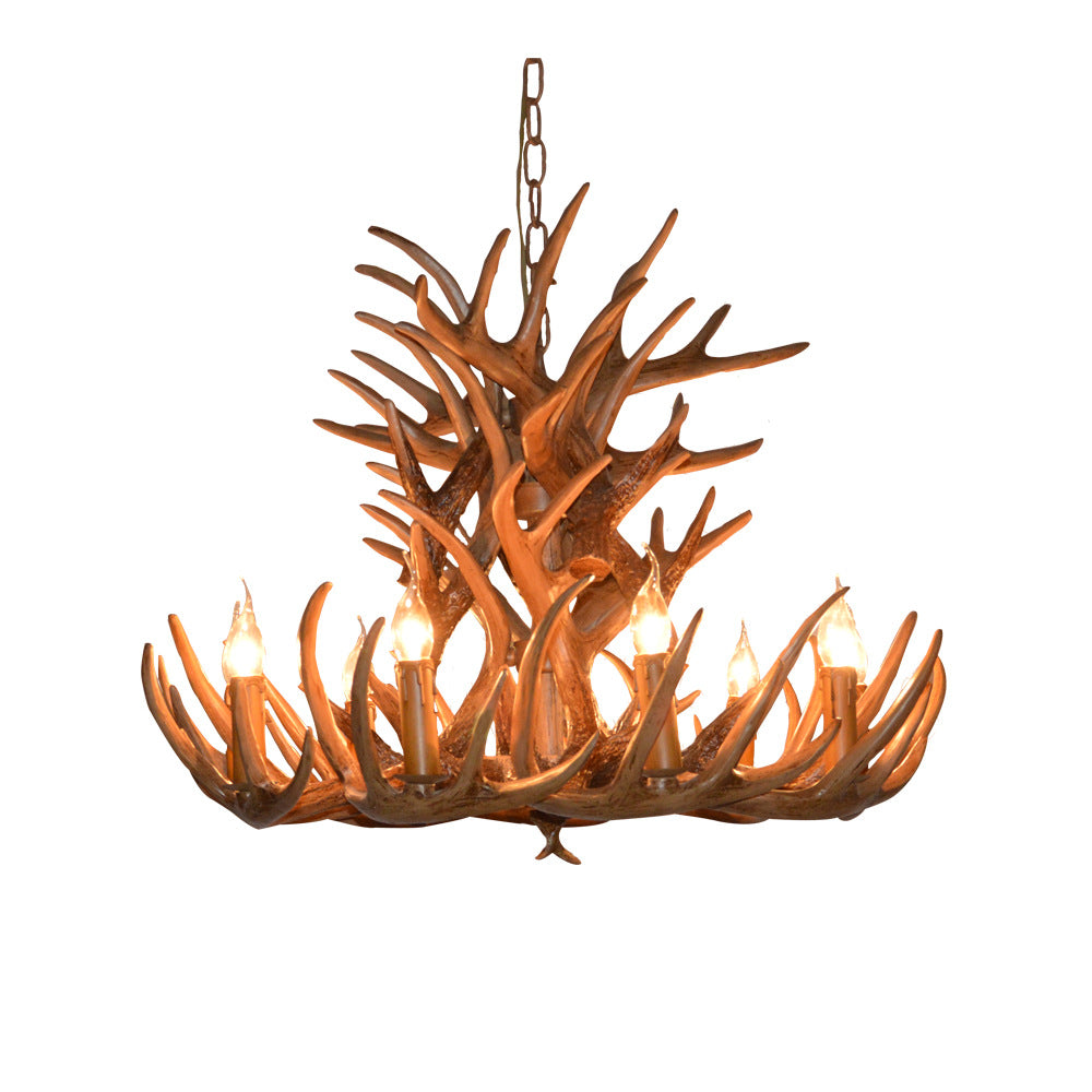 Resin Antler Chandelier Lamp Rustic Restaurant Bar Living Room Ceiling Hanging Light Fixture