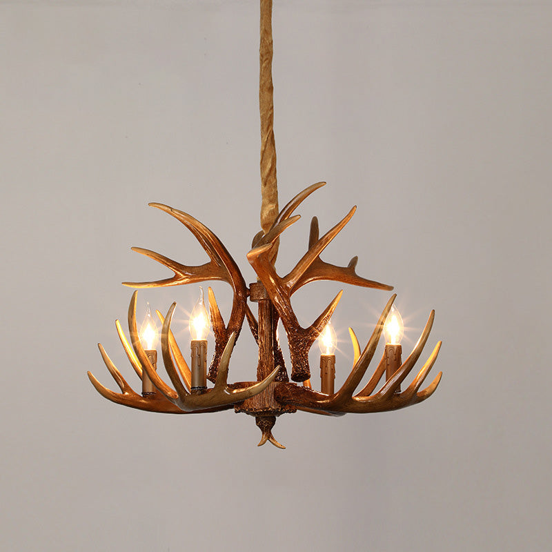 Resin Antler Chandelier Lamp Rustic Restaurant Bar Living Room Ceiling Hanging Light Fixture