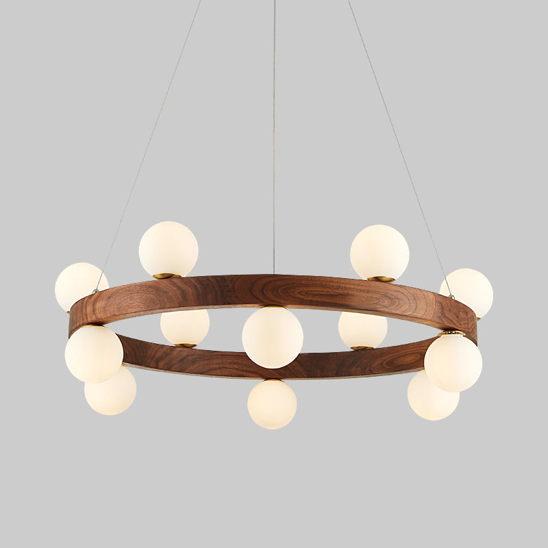 Contemporary Wood Hanging Light Fixtures Rounded Chandelier for Dining Room