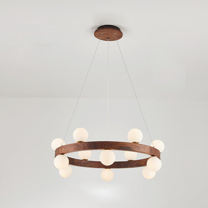 Contemporary Wood Hanging Light Fixtures Rounded Chandelier for Dining Room