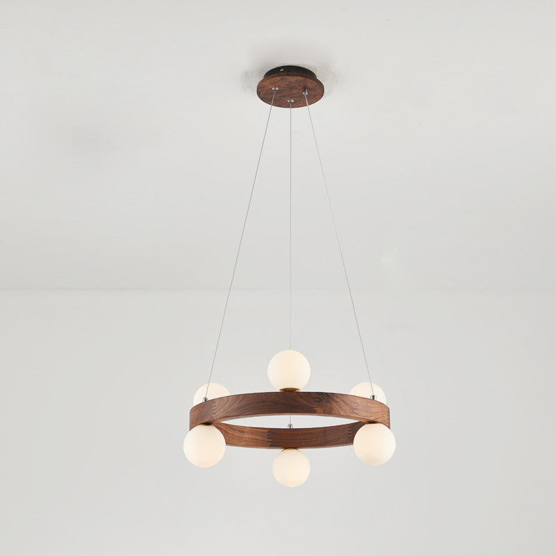 Contemporary Wood Hanging Light Fixtures Rounded Chandelier for Dining Room