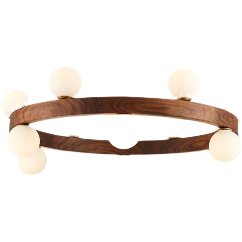 Contemporary Wood Hanging Light Fixtures Rounded Chandelier for Dining Room