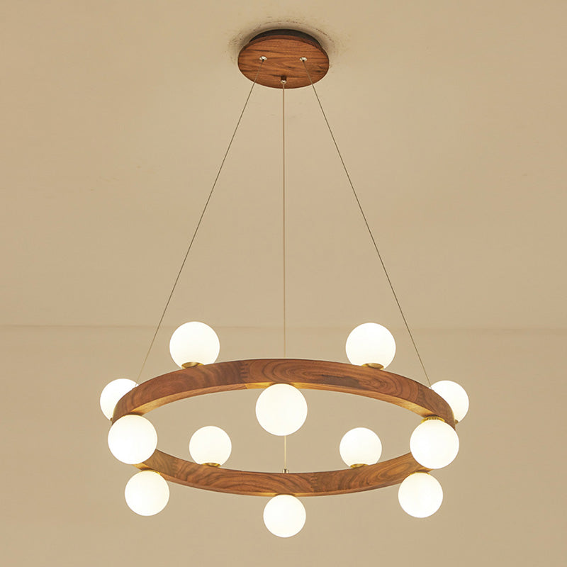 Contemporary Wood Hanging Light Fixtures Rounded Chandelier for Dining Room