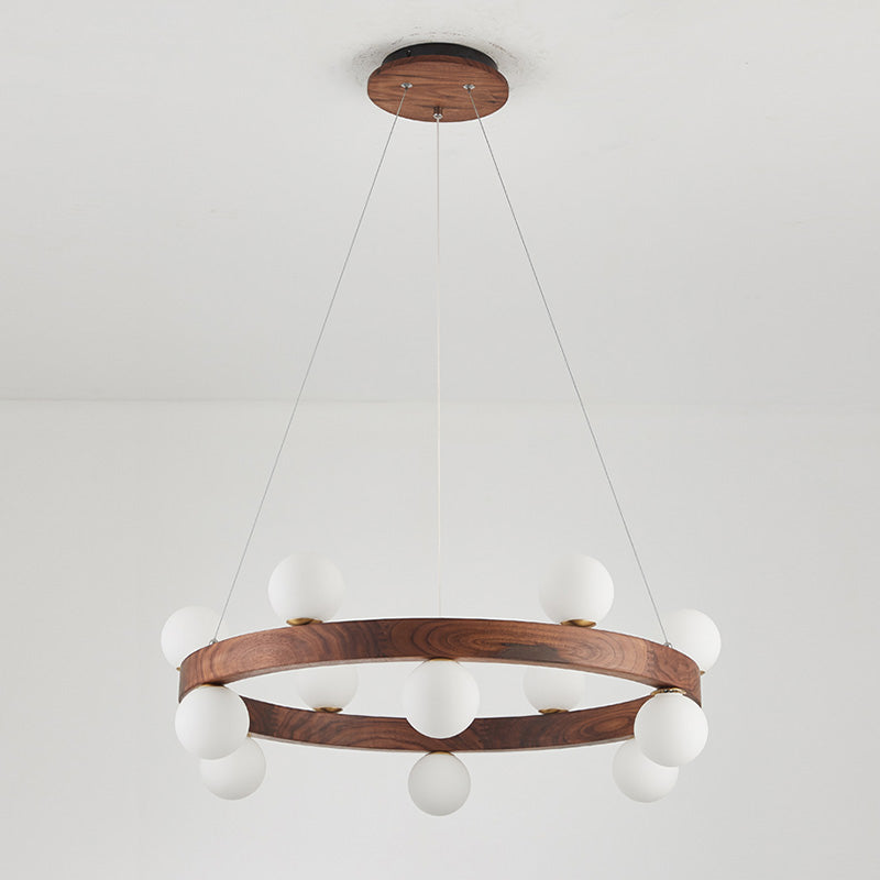 Contemporary Wood Hanging Light Fixtures Rounded Chandelier for Dining Room