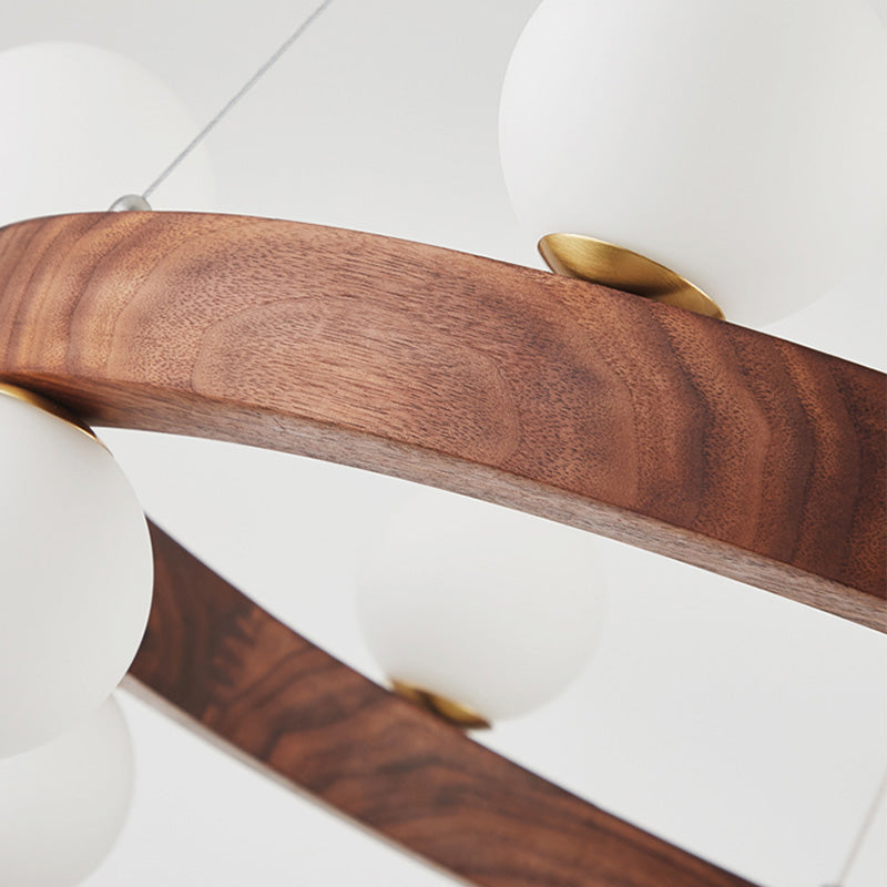 Contemporary Wood Hanging Light Fixtures Rounded Chandelier for Dining Room