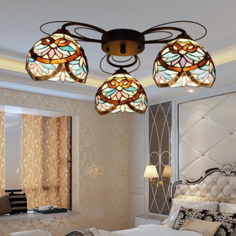 Plafonnier en verre teinté Tiffany, 3/7/9 têtes, éclairage Semi-encastré jaune/vert