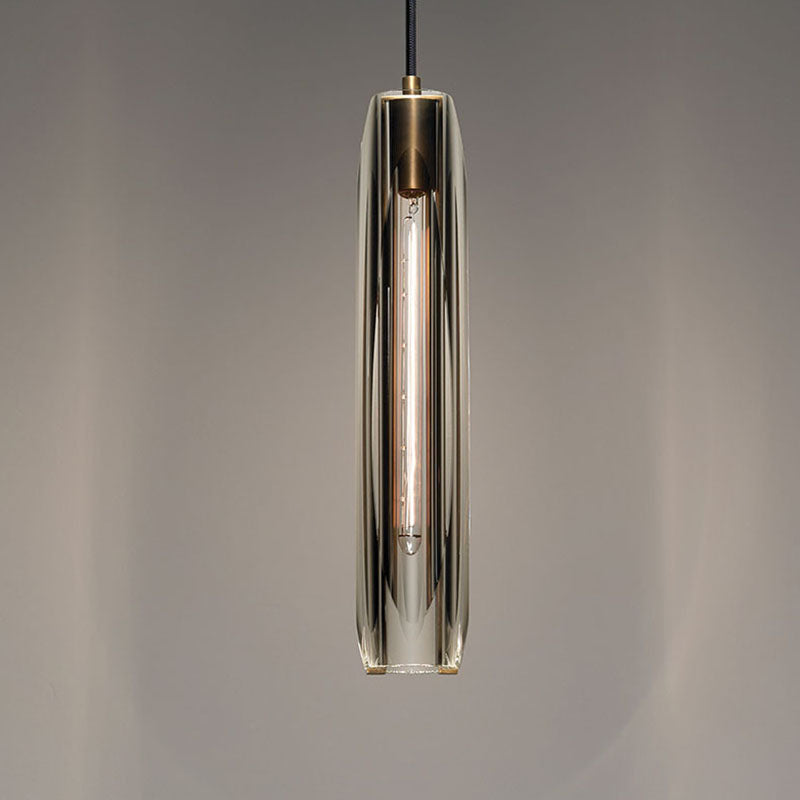 Brass Cylindrical Hanging Lamp in Modern Creative Style Copper Pendant Light with Crystal Shade