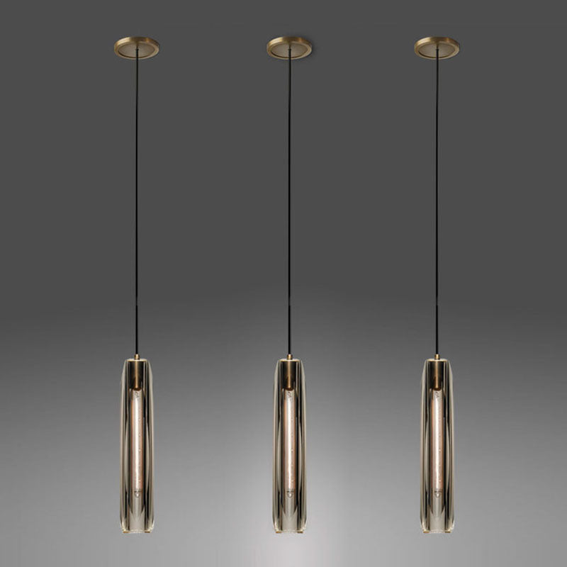Brass Cylindrical Hanging Lamp in Modern Creative Style Copper Pendant Light with Crystal Shade