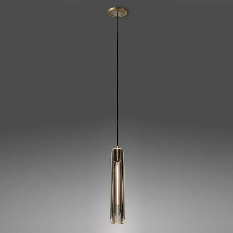 Brass Cylindrical Hanging Lamp in Modern Creative Style Copper Pendant Light with Crystal Shade