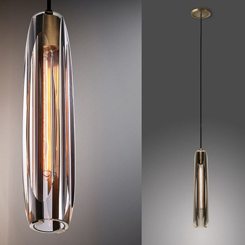 Brass Cylindrical Hanging Lamp in Modern Creative Style Copper Pendant Light with Crystal Shade