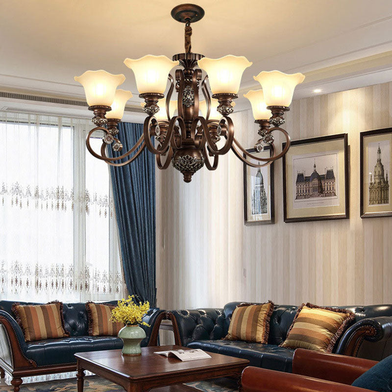 Bell-Shaped Shade Chandelier Light Fixture Traditional White Glass Pendant Lighting for Restaurant