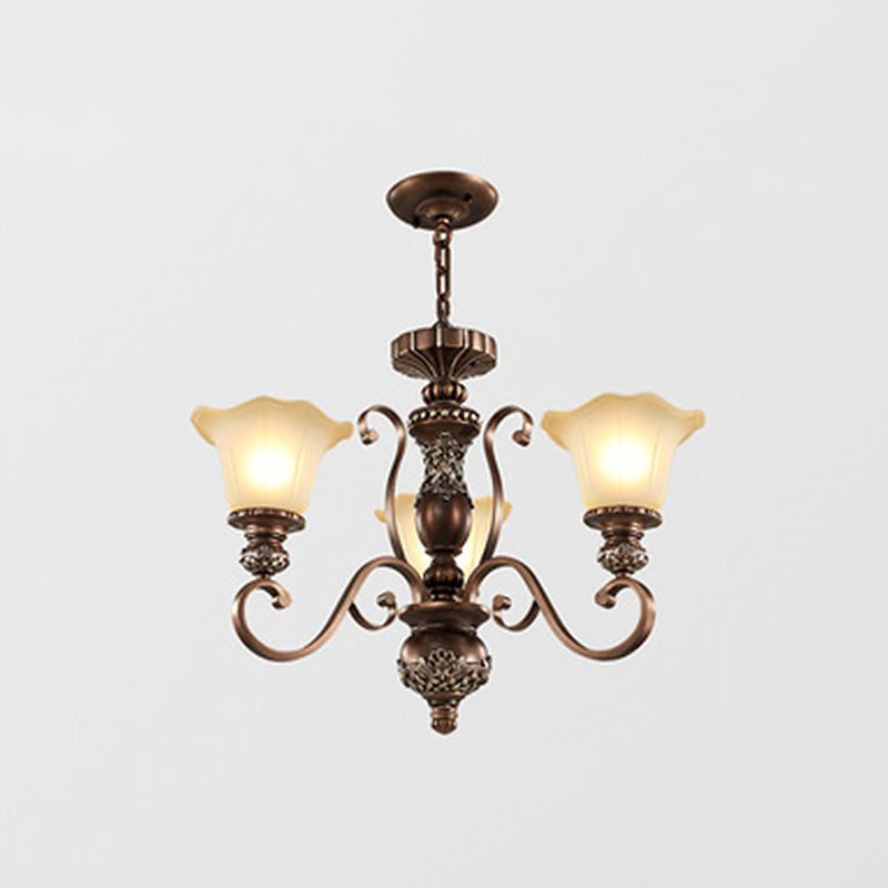 Bell-Shaped Shade Chandelier Light Fixture Traditional White Glass Pendant Lighting for Restaurant