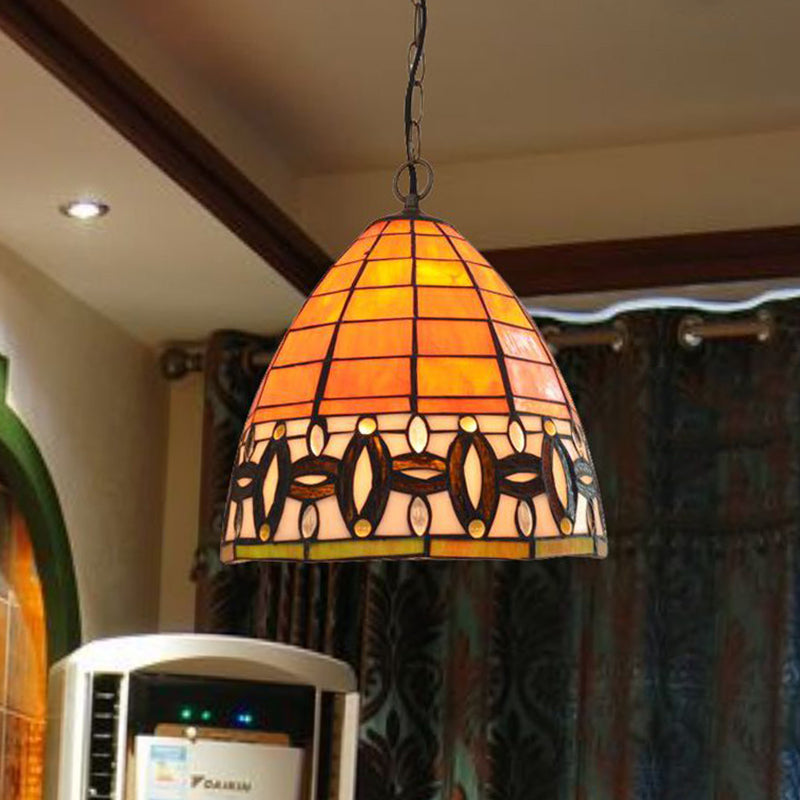 Tiffany Tapered Hanging Lamp 1 Light Cut Glass Down Lighting Pendant in Orange for Kitchen