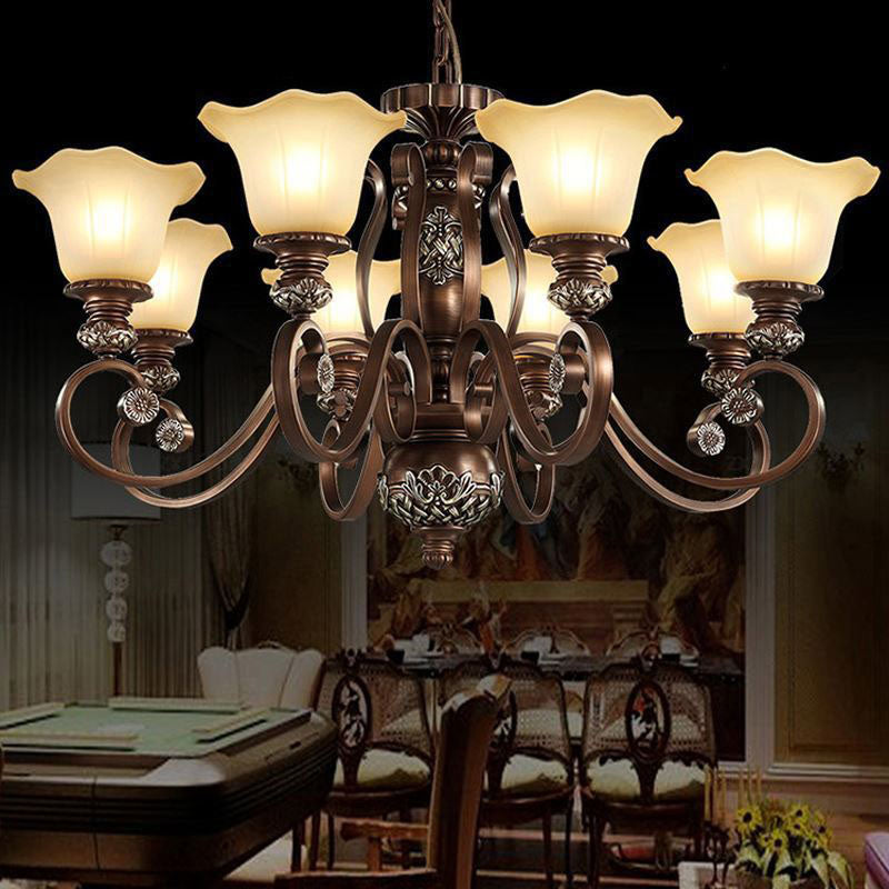 Bell-Shaped Shade Chandelier Light Fixture Traditional White Glass Pendant Lighting for Restaurant