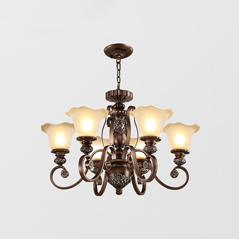 Bell-Shaped Shade Chandelier Light Fixture Traditional White Glass Pendant Lighting for Restaurant