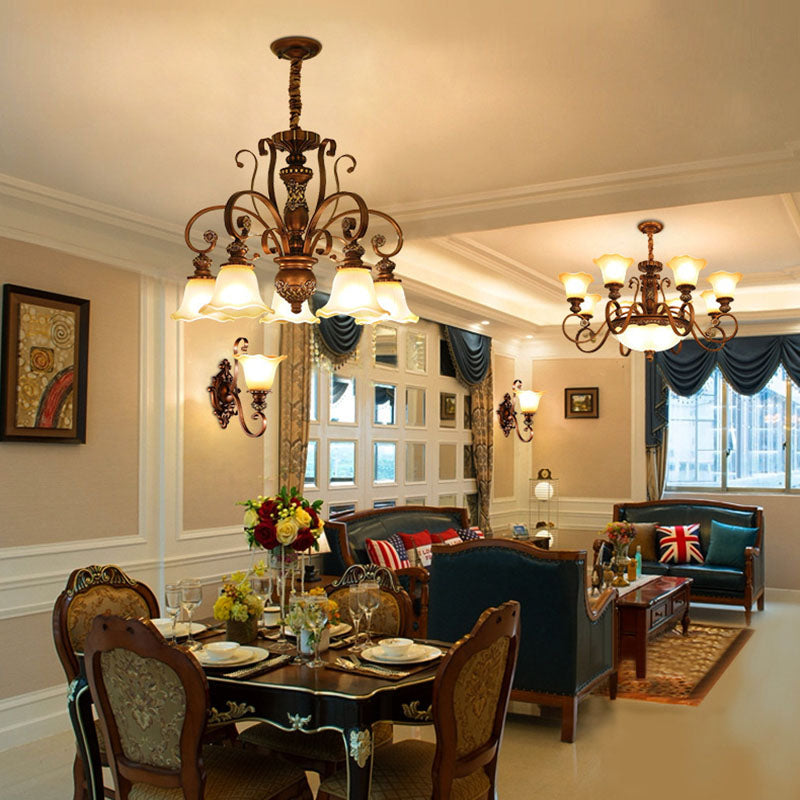 Bell-Shaped Shade Chandelier Light Fixture Traditional White Glass Pendant Lighting for Restaurant